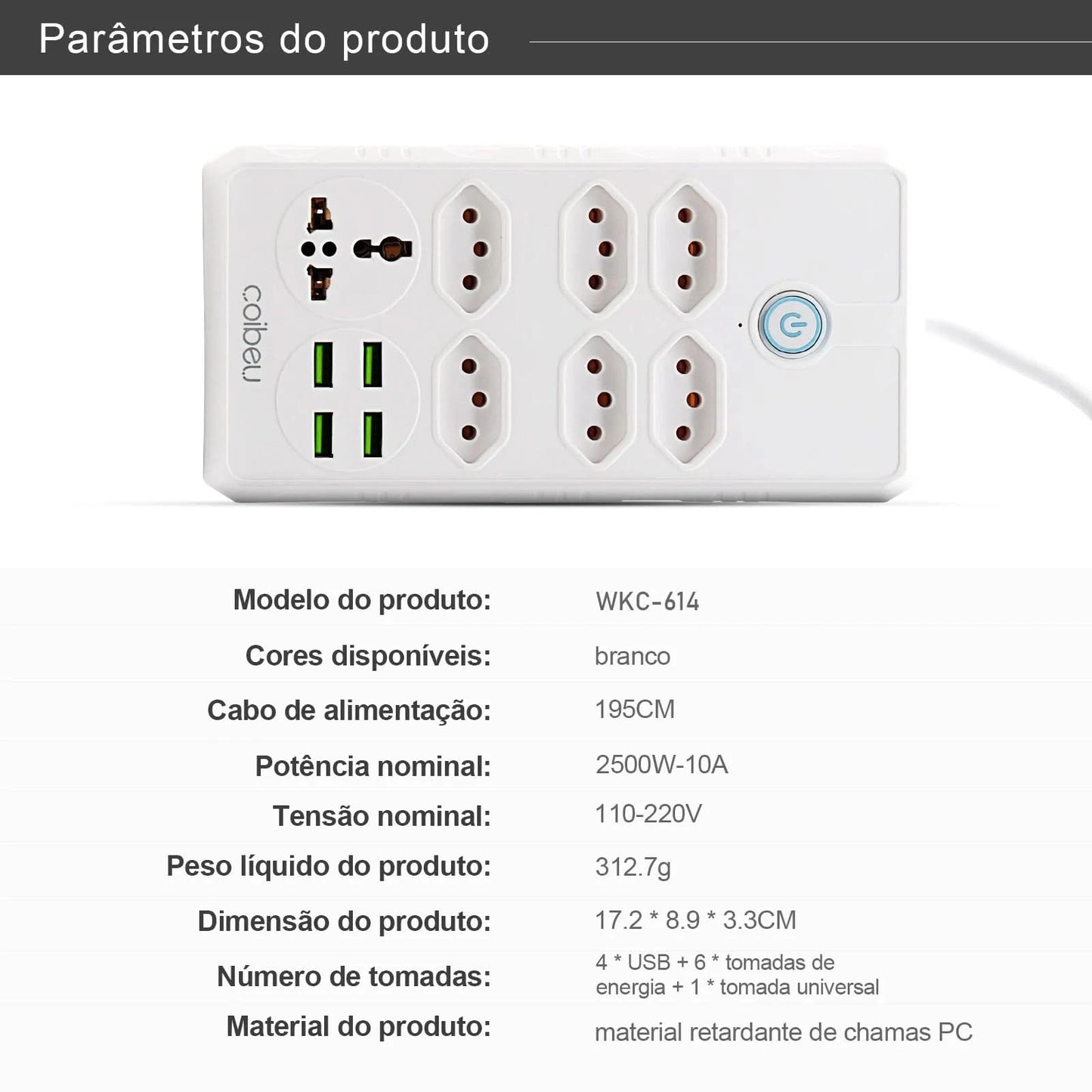 Mehrfachsteckdose, Steckdosenleiste, USB-Steckdose, Steckdosenleiste mit Filter, Steckdosenleiste, Verlängerungskabel, 110-220V, 10A