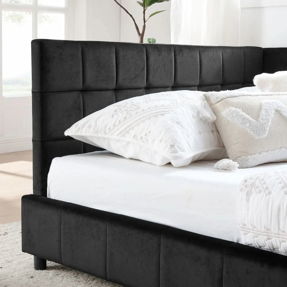Full Size Upholstered Tufted Bed Frame, Sofa Bed Frame With Comfortable Backrest And Armrests, Full Size Bed For Bedroom