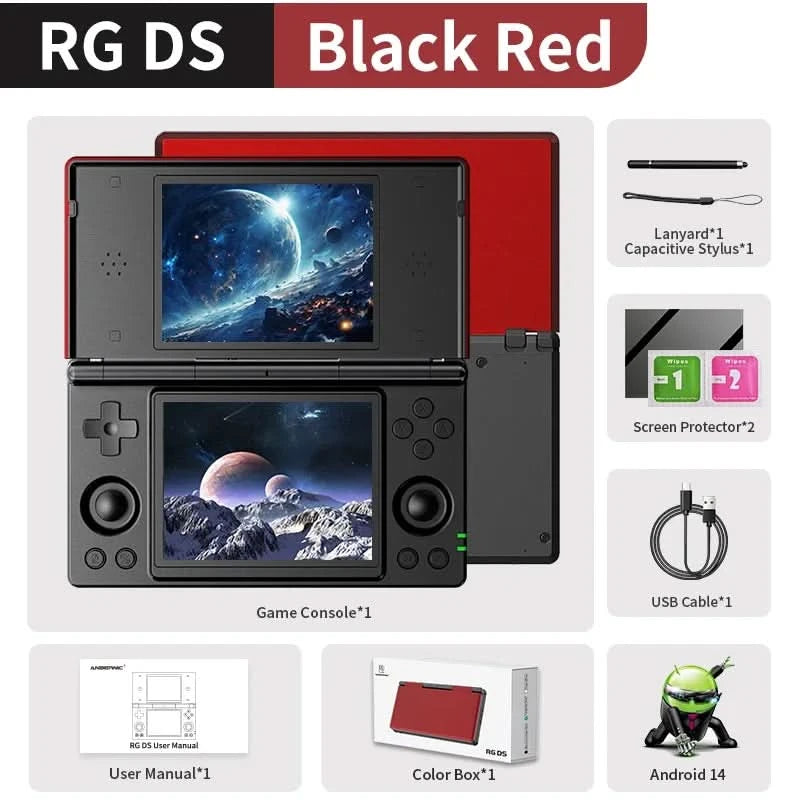 ANBERNIC RG DS Handheld-Spielekonsole 4" IPS Multi-Touchscreen Android RK3568 64-Bit 4000mAh Dual-Screen Flip-Videospieler