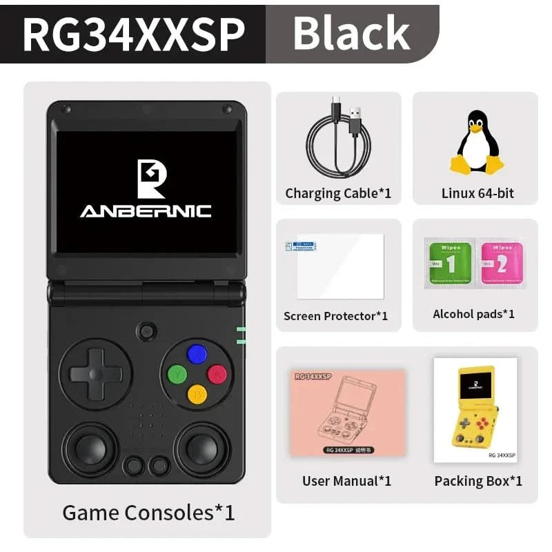 ANBERNIC RG34XXSP Klappkonsole 3,4'' IPS-Bildschirm Linux 64-bit H700 Unterstützt 5G WIFI Videospielkonsolen 256G PSP-Spiele