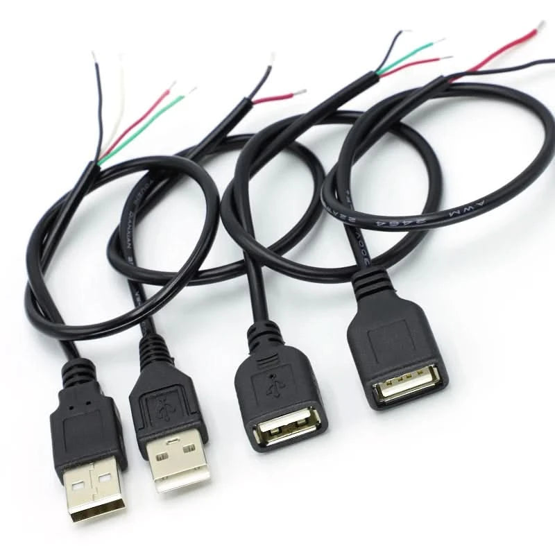 1/5/10pcs 30cm Power Supply Cable 2 Pin USB 2.0 A Female Male 4 Pin Wire Jack Charger Charging Cord Extension Connector DIY 5V
