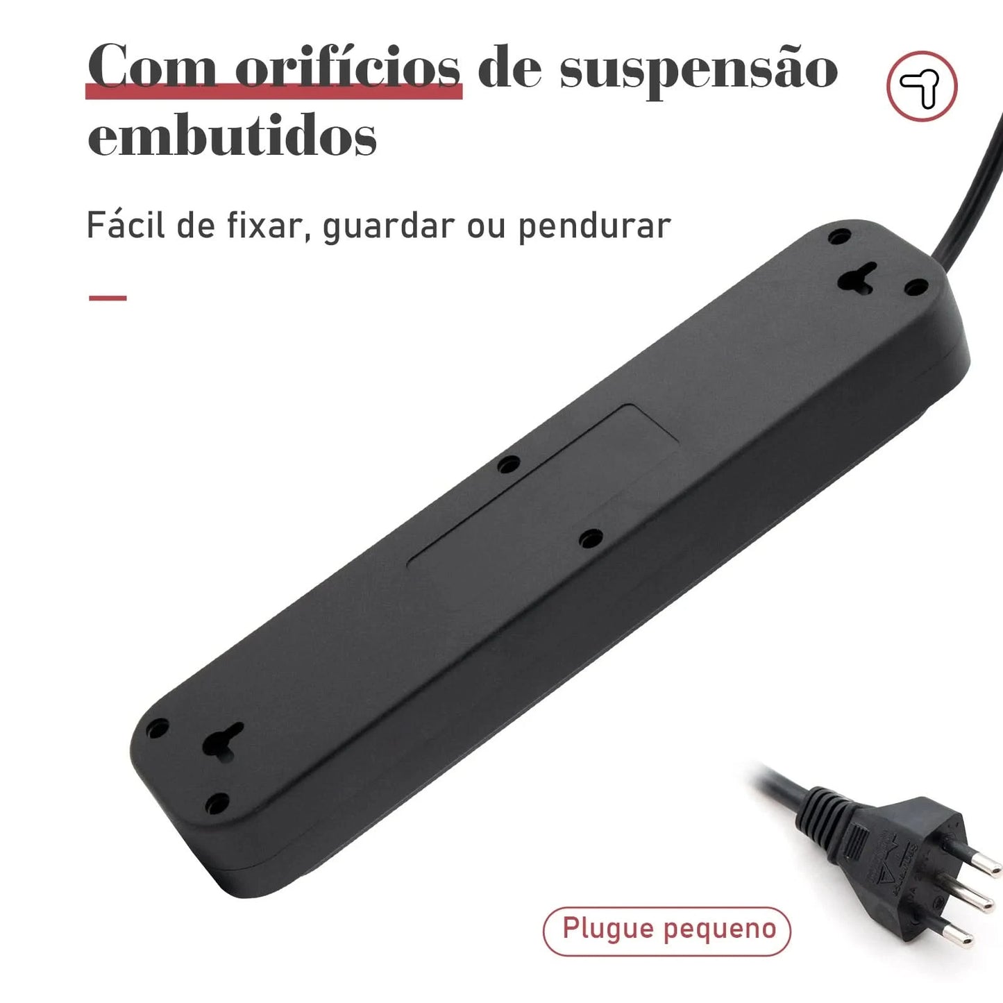 4-fach Verlängerungskabel mit 3 USB-Anschlüssen, weiß, bivolt, 2 Meter, Schwarz, Verlängerungskabel, unterstützt 110-220V Spannung, 2500W Leistung
