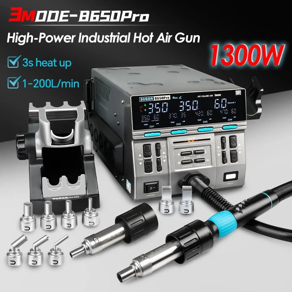 SUGON 8650pro 1300W Heißluft-Nacharbeitsstation 3-Modus Digitalanzeige Intelligente BGA-Nacharbeitsstation für BGA-Leiterplattenchip-Reparaturwerkzeug