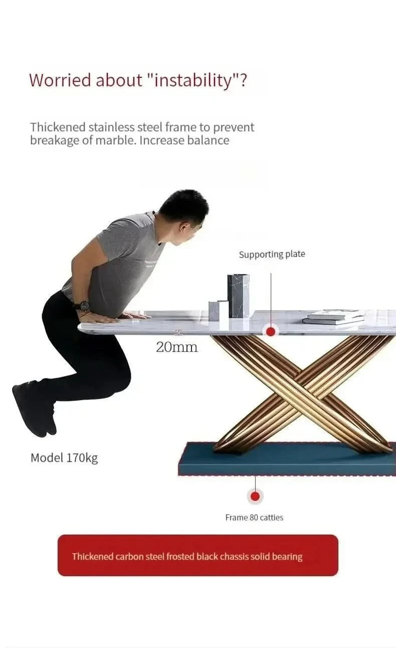 Modern Dining Table With Stainless Steel Finish Black White Desk Top For Six People Home Rectangle Luxury Marble Kitchen Table