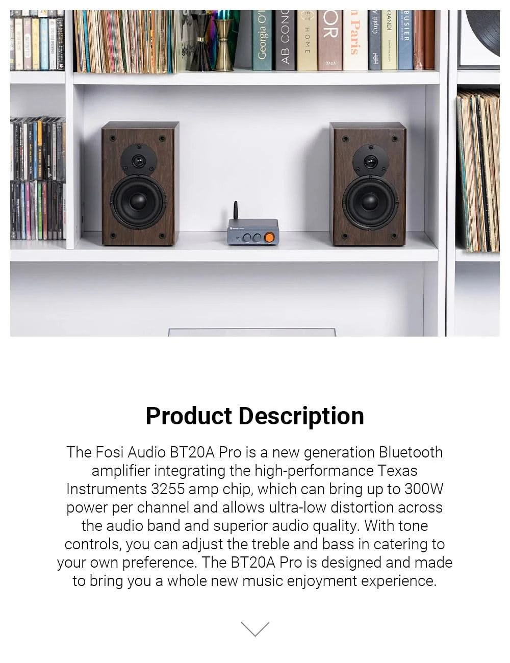 Fosi Audio BT20A Pro TPA3255 Bluetooth Sound-Endstufe 300W x2 Mini HiFi Stereo Class D Verstärker Bass Höhen für Heimkino