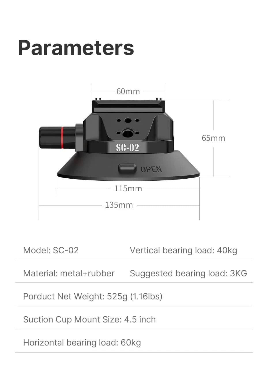 Ulanzi Auto-Handy-Action-Kamerahalterung Handpumpe Saugnapf 360° verstellbar 1/4" für GoPro für Insta360 DJI Action Smartphone