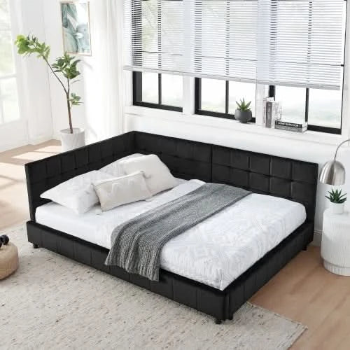 Full Size Upholstered Tufted Bed Frame, Sofa Bed Frame With Comfortable Backrest And Armrests, Full Size Bed For Bedroom