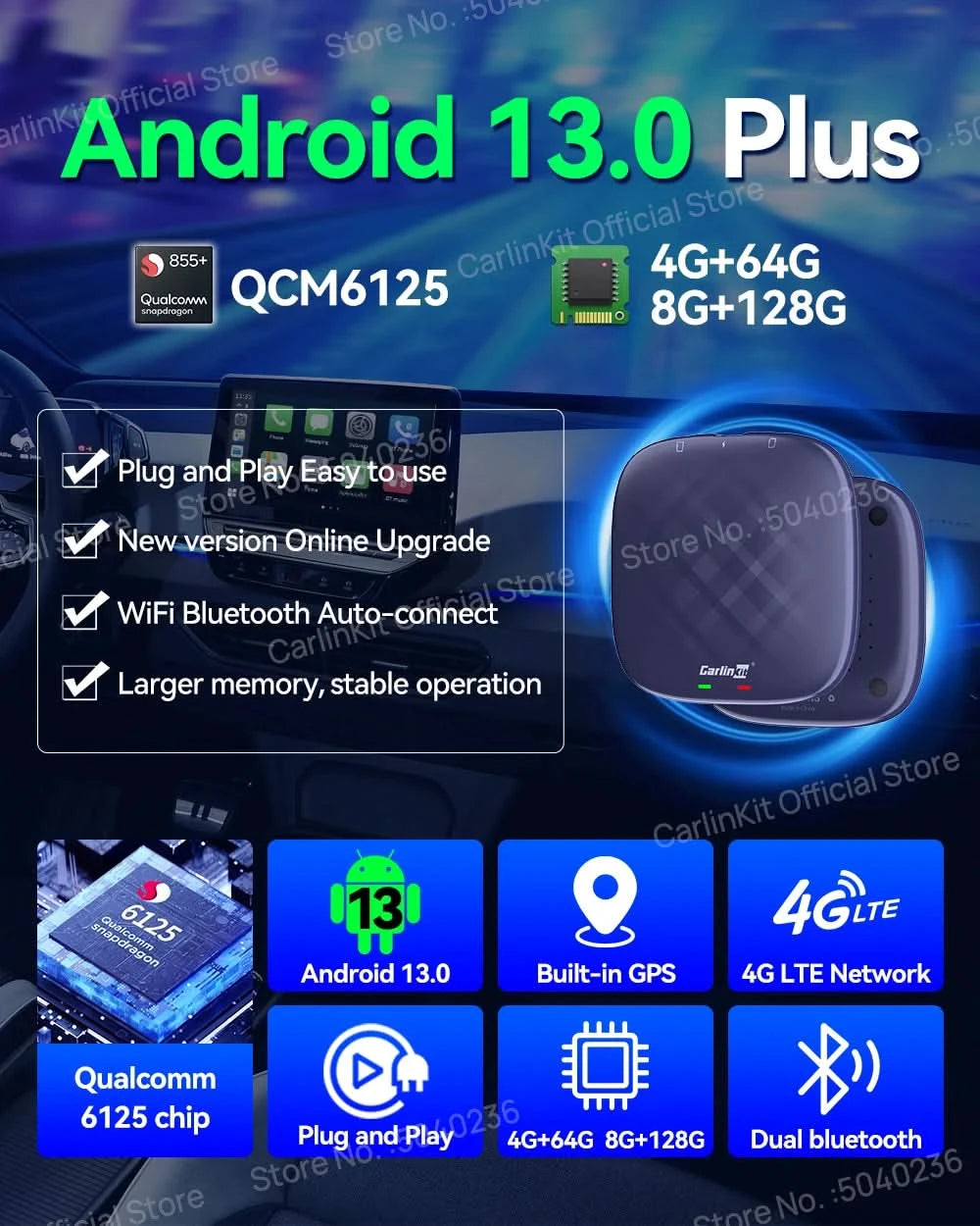 2026 NEW CarlinKit CarPlay Ai Box Qualcomm 8-Core Android 13 Wireless Carplay Android Auto Car Video TV Box WiFi SIM For Netflix