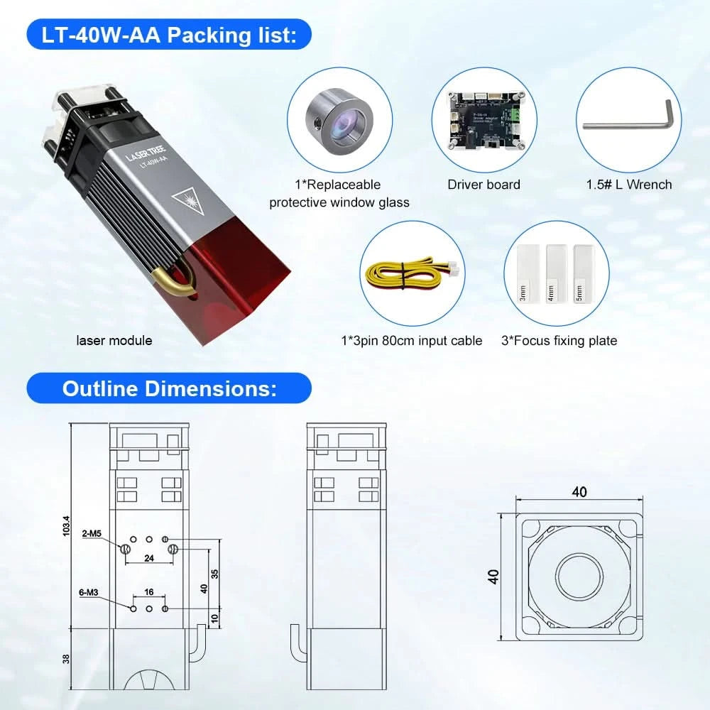 LASER TREE Lasermodul 4W 5W 10W optische Leistung mit Air Assist Laserkopf 450nm TTL Blaulicht Graveur Schneiden Holz DIY Werkzeuge