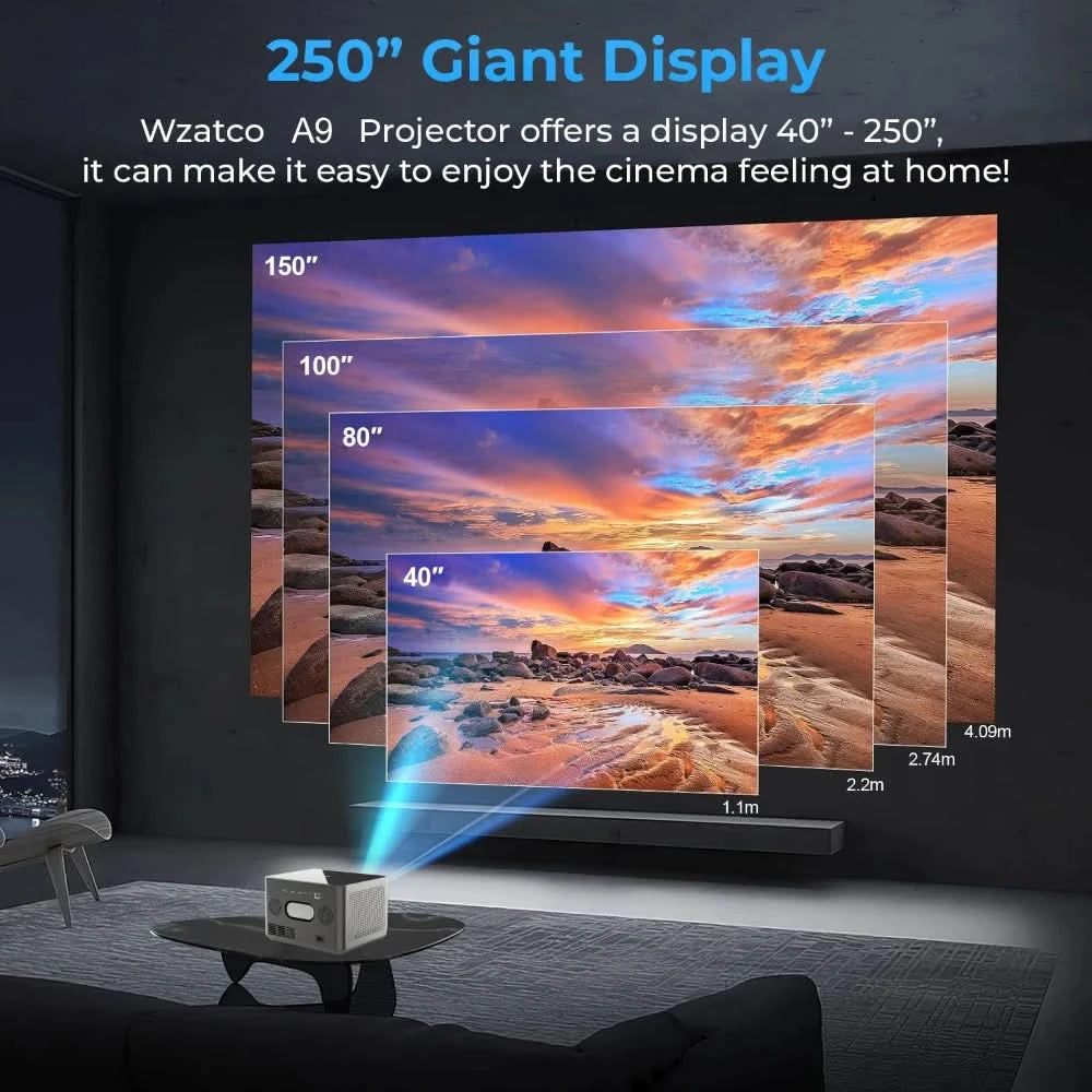 WZATCO A9 300inch 1080P Fully Automatic 4K HDR Auto focus Android 32GB Wifi Smart RJ45 LED Projector LCD Proyector Home Beamer