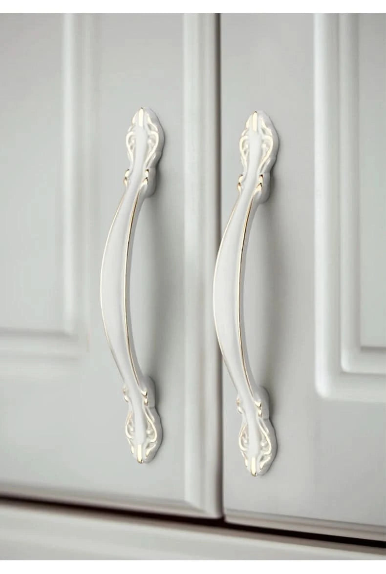 KAK Zinc Aolly Ivory White Cabinet Handles Kitchen Cupboard Door Pulls Drawer Knobs European Fashion Furniture Handle Hardware