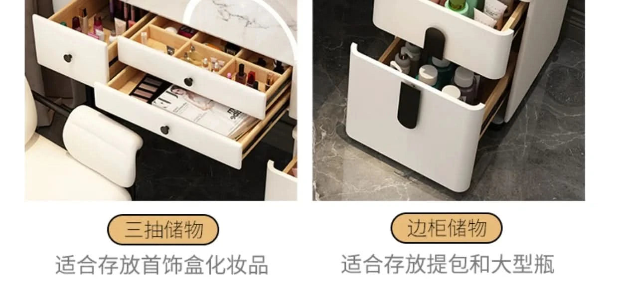 Luxury Jewelery Storage Dressing Table Glass Top Girls Unique Makeup Mirror Beauty Dressing Table Light White Muebles Decoration