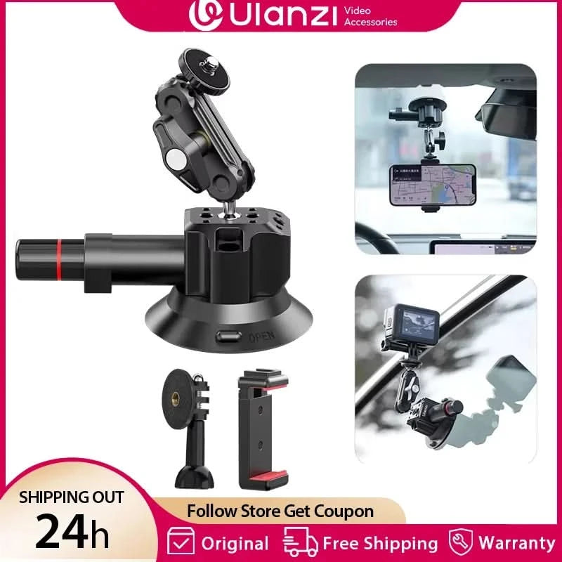 Ulanzi Auto-Handy-Action-Kamerahalterung Handpumpe Saugnapf 360° verstellbar 1/4" für GoPro für Insta360 DJI Action Smartphone