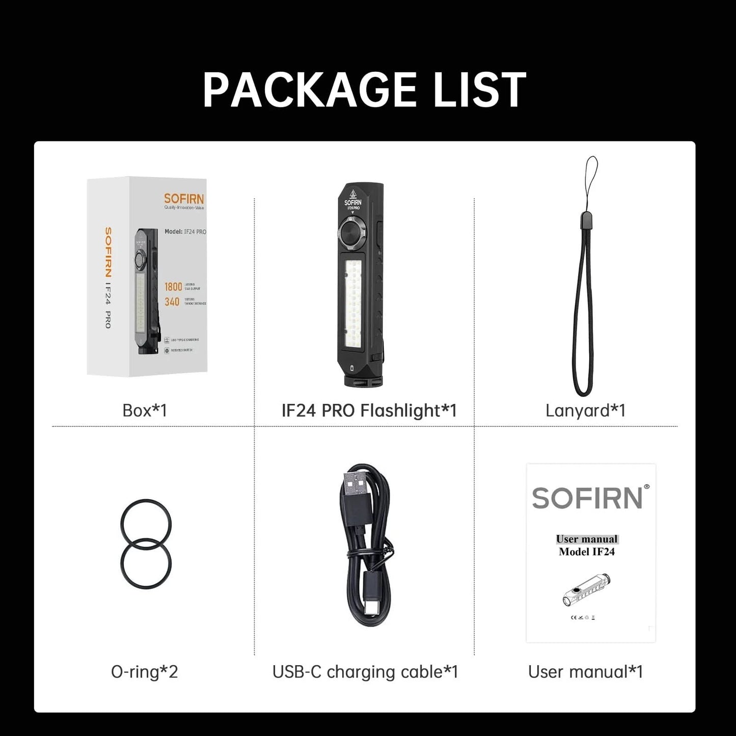 Sofirn IF24 PRO RGB Light 1800lm 340m SFT40 Buck Driver 18650 USB C Rechargeable Flashlights Flood Spot with Magnetic