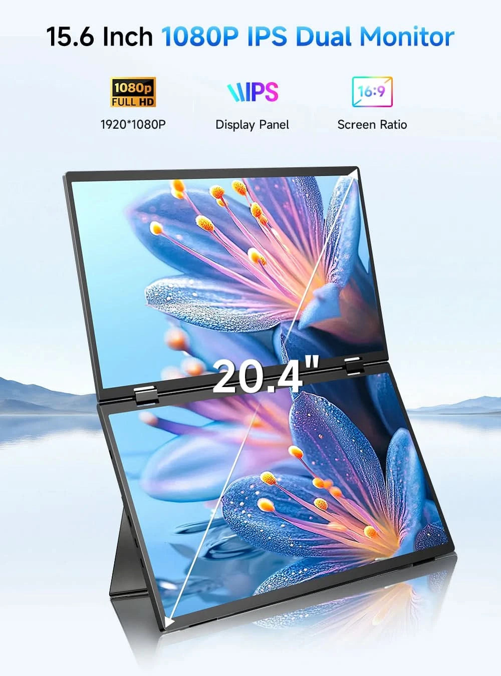 EVICIV Tragbarer Dual-Monitor 15,6 Zoll Stapelbar Faltbar Reise-Display 1080P 100% sRGB USB-C HDMI Dreifach Laptop-Bildschirm-Erweiterung