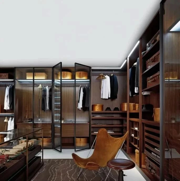Modern wardrobes L shape with LED light walk in closets