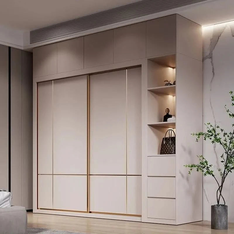 Sliding door wardrobe household bedroom small apartment full set of thickened back plate simple sliding door wardrobe