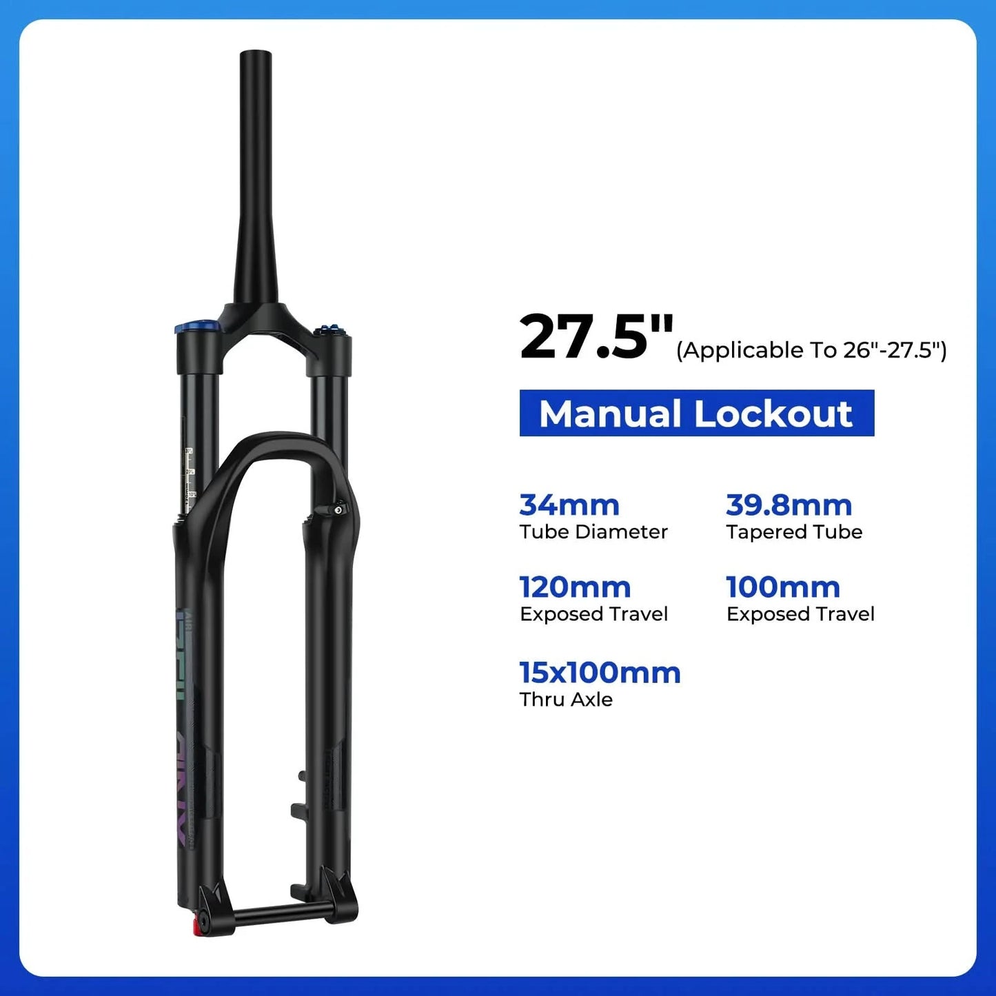 BOLANY 27.5/29inch Boost Bicycle Fork Thru Axle 100/110mm 34mm Tube Tapered Rebound Adjustment 120/140mm Travel Suspension Fork
