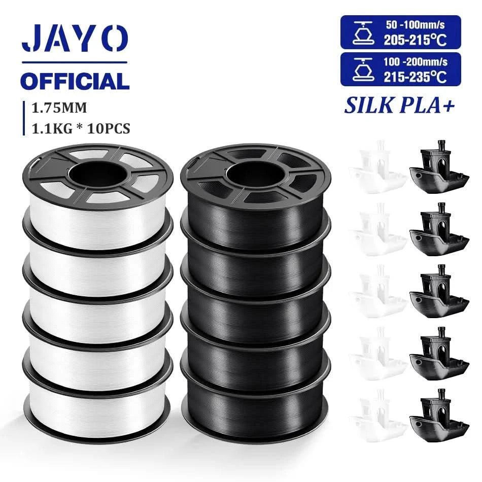JAYO 3D Filament 1.75mm PLA / PLA Plus / PLA Meta/ Seiden-PLA+/PLA Matt 3D-Drucker-Filament 1.1KG Für FDM Multicolor Set 10 Rollen