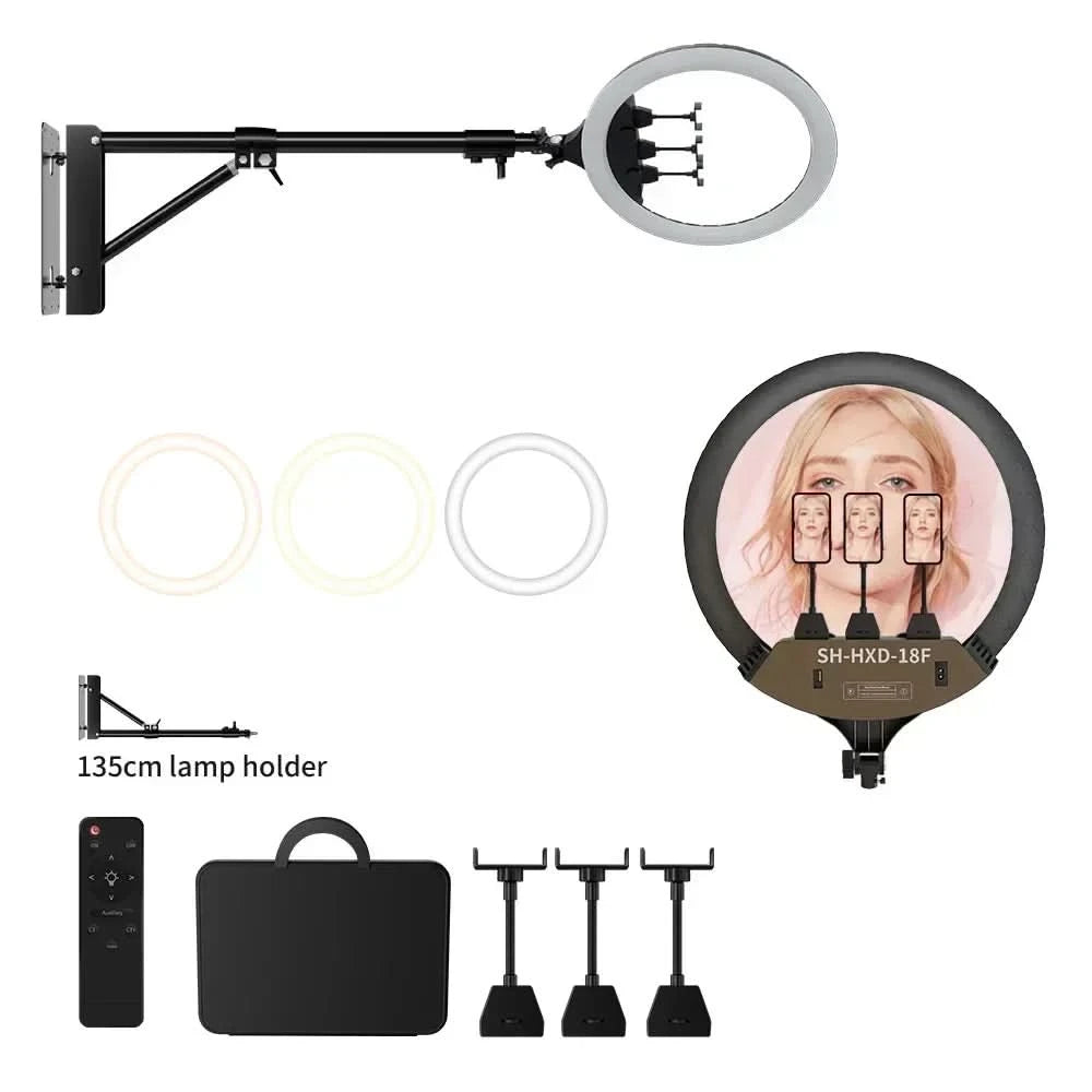 SH 18 Zoll Drehknopfringlicht LED Selfie Video Lampe mit Stativ Handyhalterung für YouTube Live Beleuchtung Foto Fotostudio