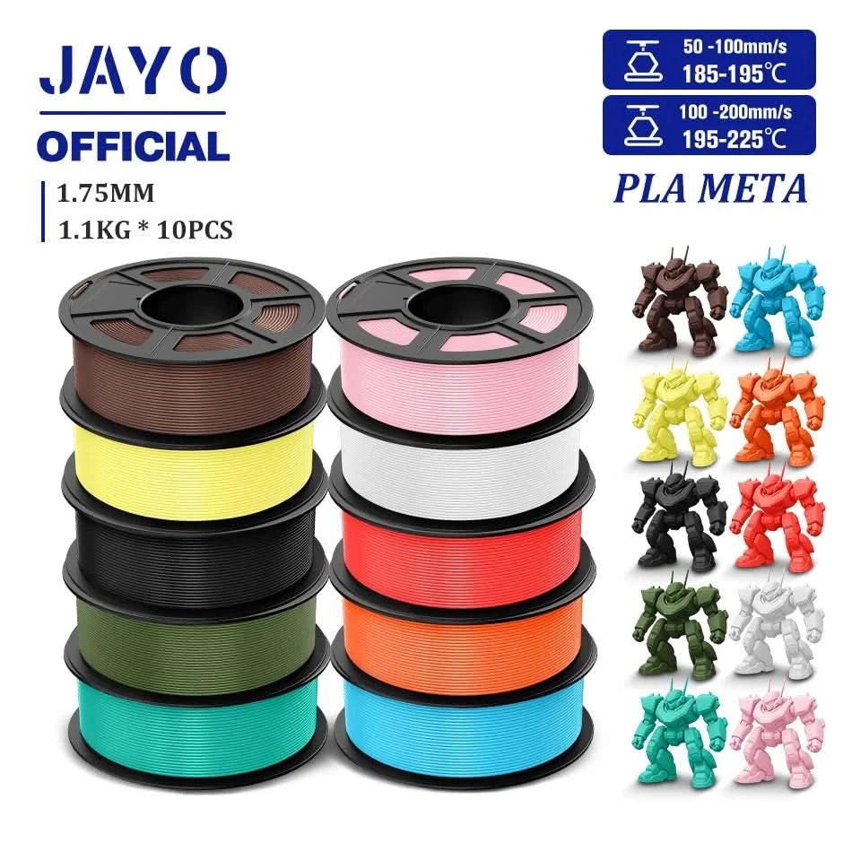 JAYO 3D Filament 1.75mm PLA / PLA Plus / PLA Meta/ Seiden-PLA+/PLA Matt 3D-Drucker-Filament 1.1KG Für FDM Multicolor Set 10 Rollen