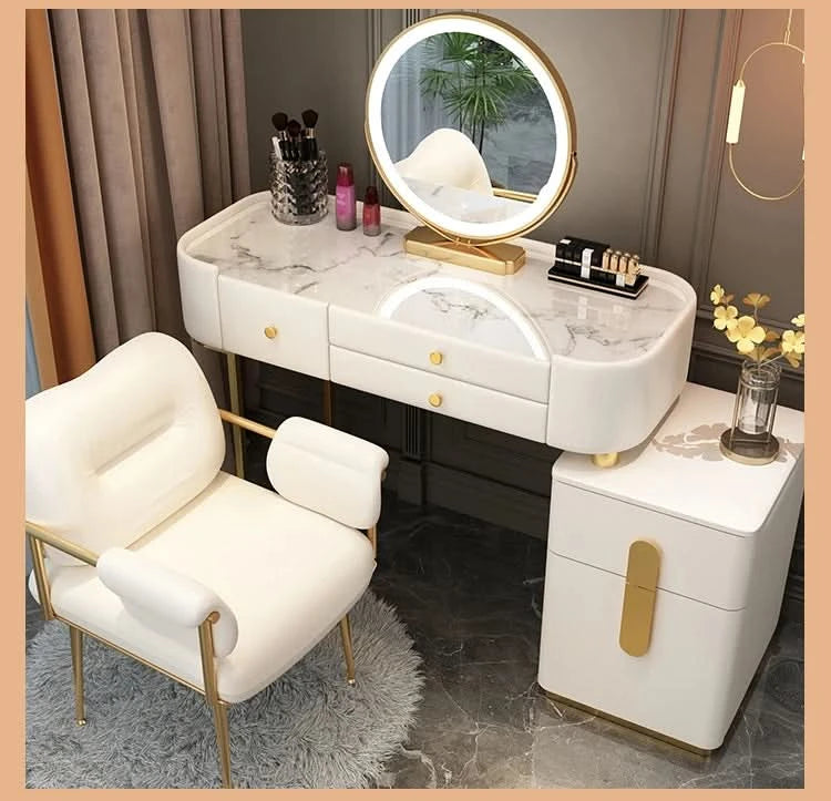 Luxury Jewelery Storage Dressing Table Glass Top Girls Unique Makeup Mirror Beauty Dressing Table Light White Muebles Decoration