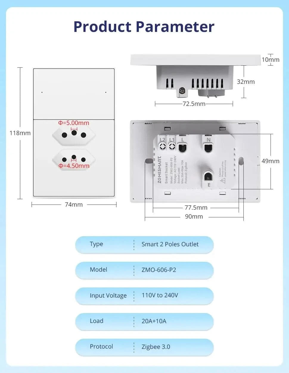 Zemismart Matter Zigbee Hub Work with Tuya Homekit Smartthings Google Home Zigbee Brazil Socket Outlet Smart Wall Tomada 10A 20A