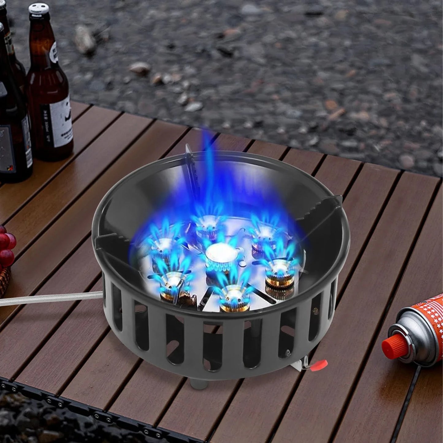 21000W Tragbarer Butan-Campingkocher, Outdoor-Brenner mit 2 Adaptern, Gaskocher, Propangas-Tragkocher für Braten und Kochen im Freien