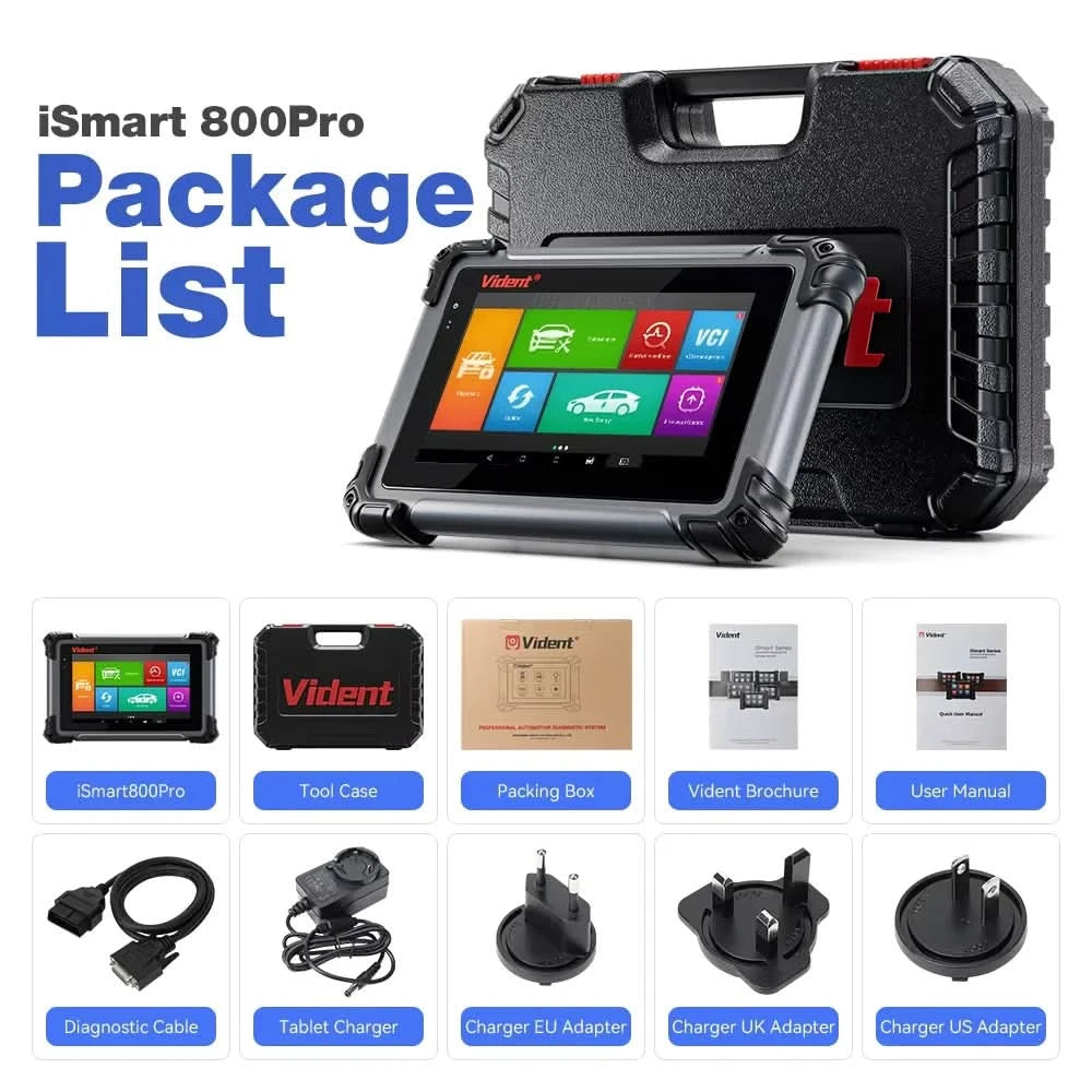 VIDENT iSmart800 Pro OBD2 Scanner, vollständiges System, Fahrzeugdiagnosetool, Schlüsselprogrammierung, bidirektionale Steuerung, über 40 Reset-Funktionen, CAN FD & DoIP