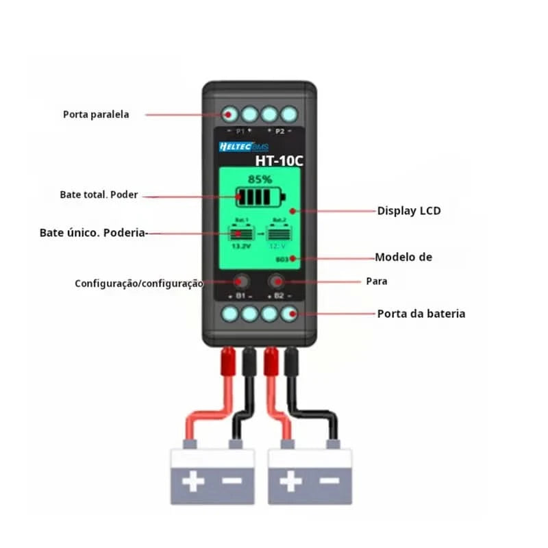 Heltec 12V Lead Acid Battery Equalizer 10A Active Balancer Lipo/Lifepo4 Connected in Parallel Series LCD Meter for 24/36/48V/96V