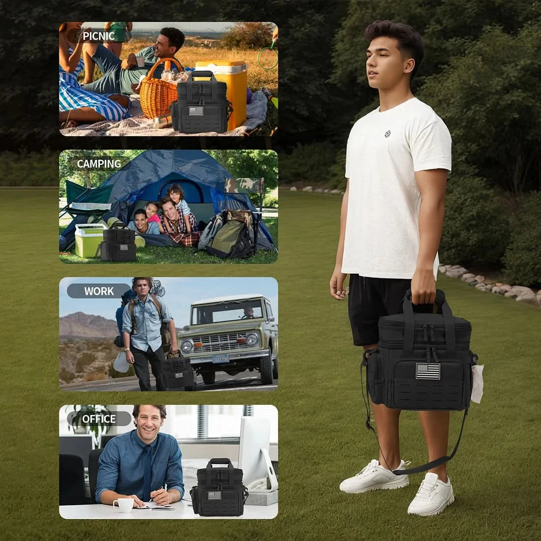 Taktische Brotdose für Herren, erweiterbare taktische Kühltasche, 18 l, auslaufsicher, isoliert, für Arbeit, Camping, Outdoor