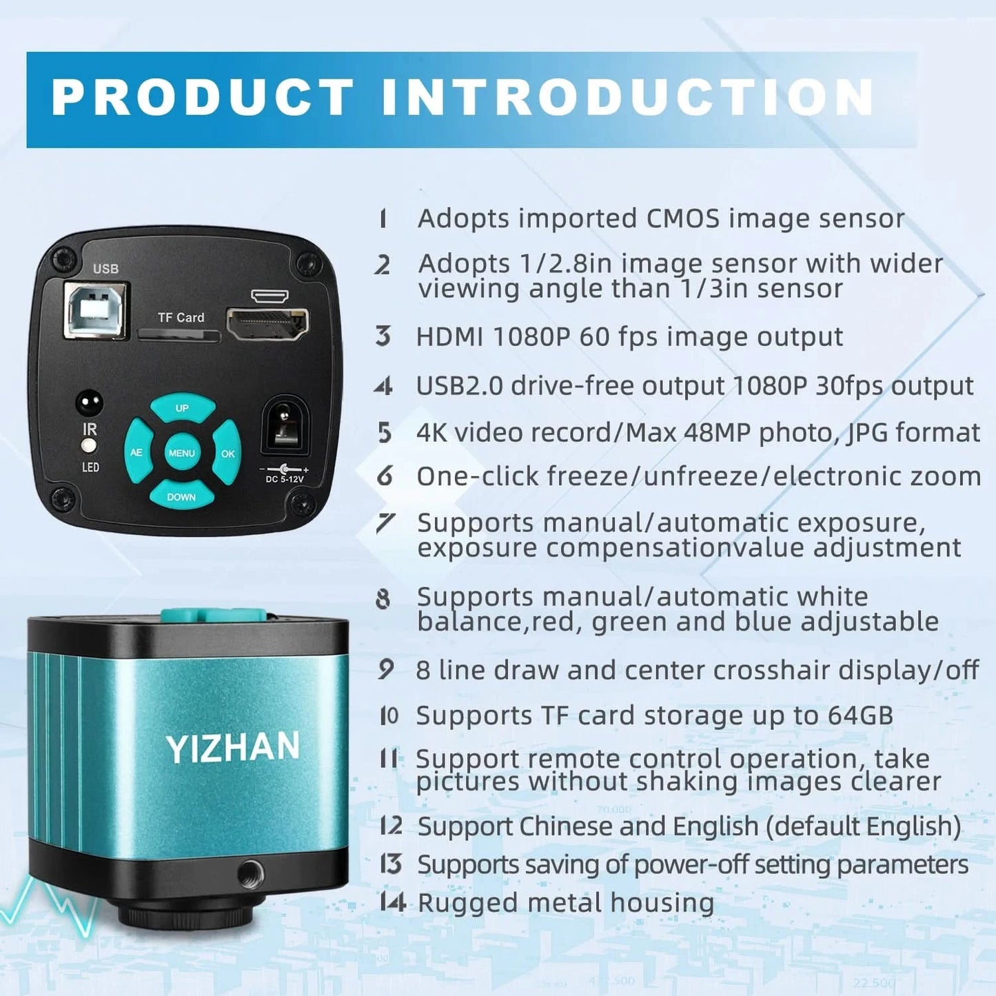 1080P 4K HD Industrial Microscope Digital Camera Via USB-C Measurement  215X/180X/130X C-Mount Lens For PCB Soldering,no base