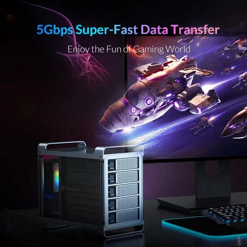 [DF4] Yottamaster 4 Bay RAID External HDD Enclosure 2.5" 3.5" SATA SSD Enclosure with 80mm RGB Silent Fan Support 64TB and RAID