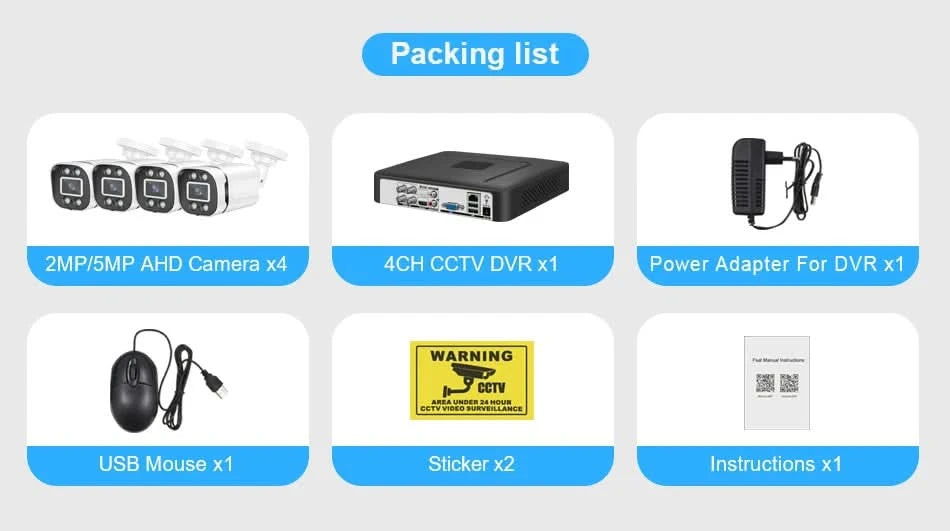 Smar Security Camera System 4CH 5M-N HD DVR Kit CCTV 4PCS 5MP AHD Camera Outdoor Home Security System Video Surveillance Set