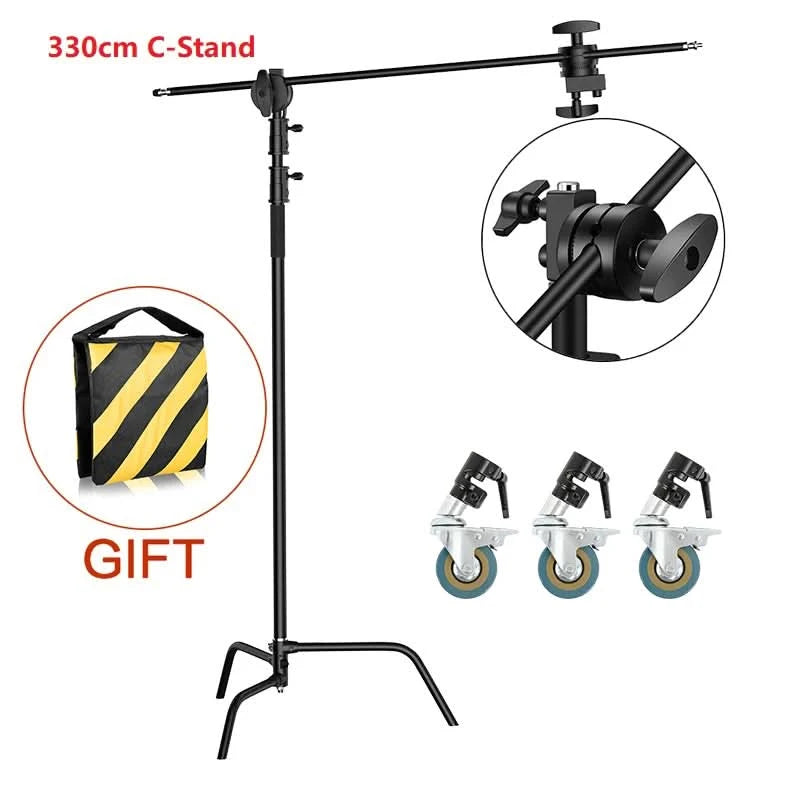 SH 2.6M/3.3M Black Stainless Steel Century Foldable Light Stand Tripod Magic Leg Photography C-Stand For Spot Light,Softbox