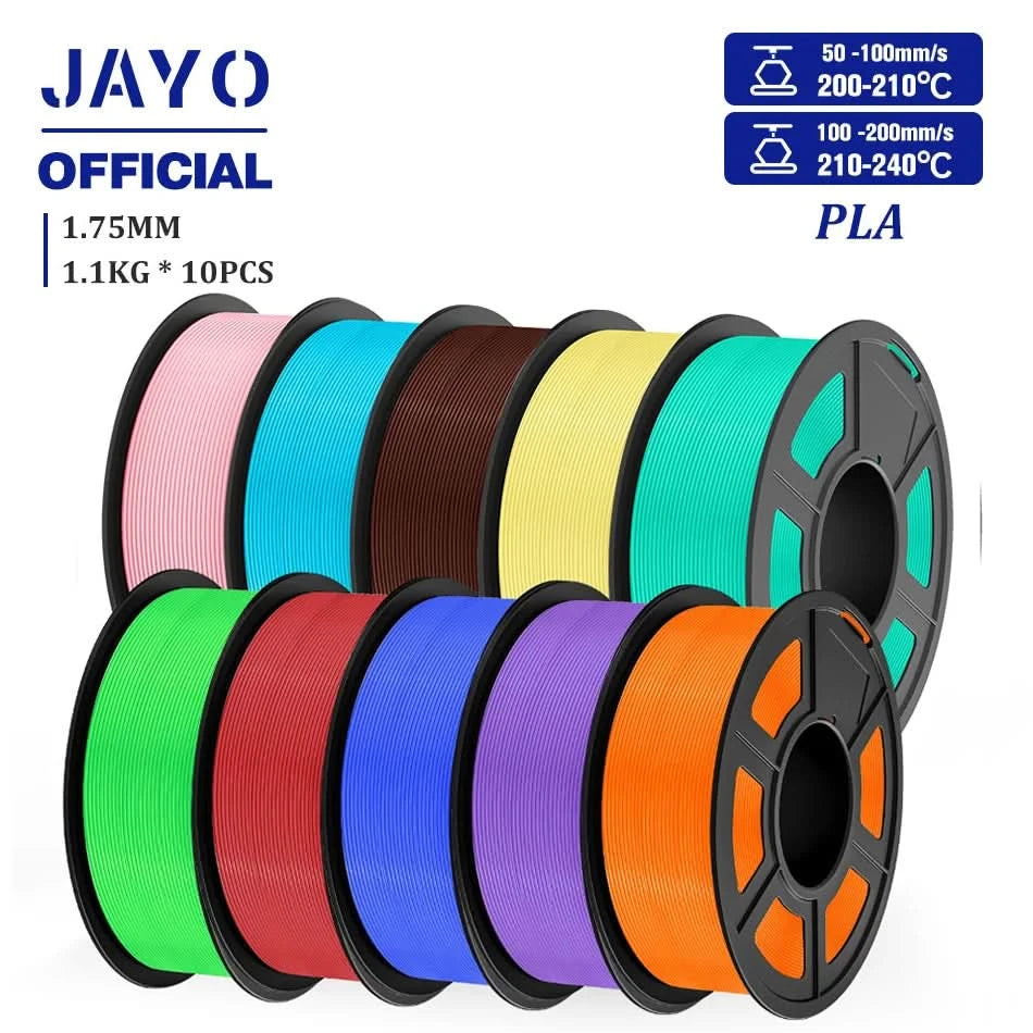 JAYO PLA Filament 1,75MM 10 Rollen/Set PLA 3D-Druckerfilament Multicolor für FDM 3D-Drucker Sauber gewickelte 3D-Druckmaterialien