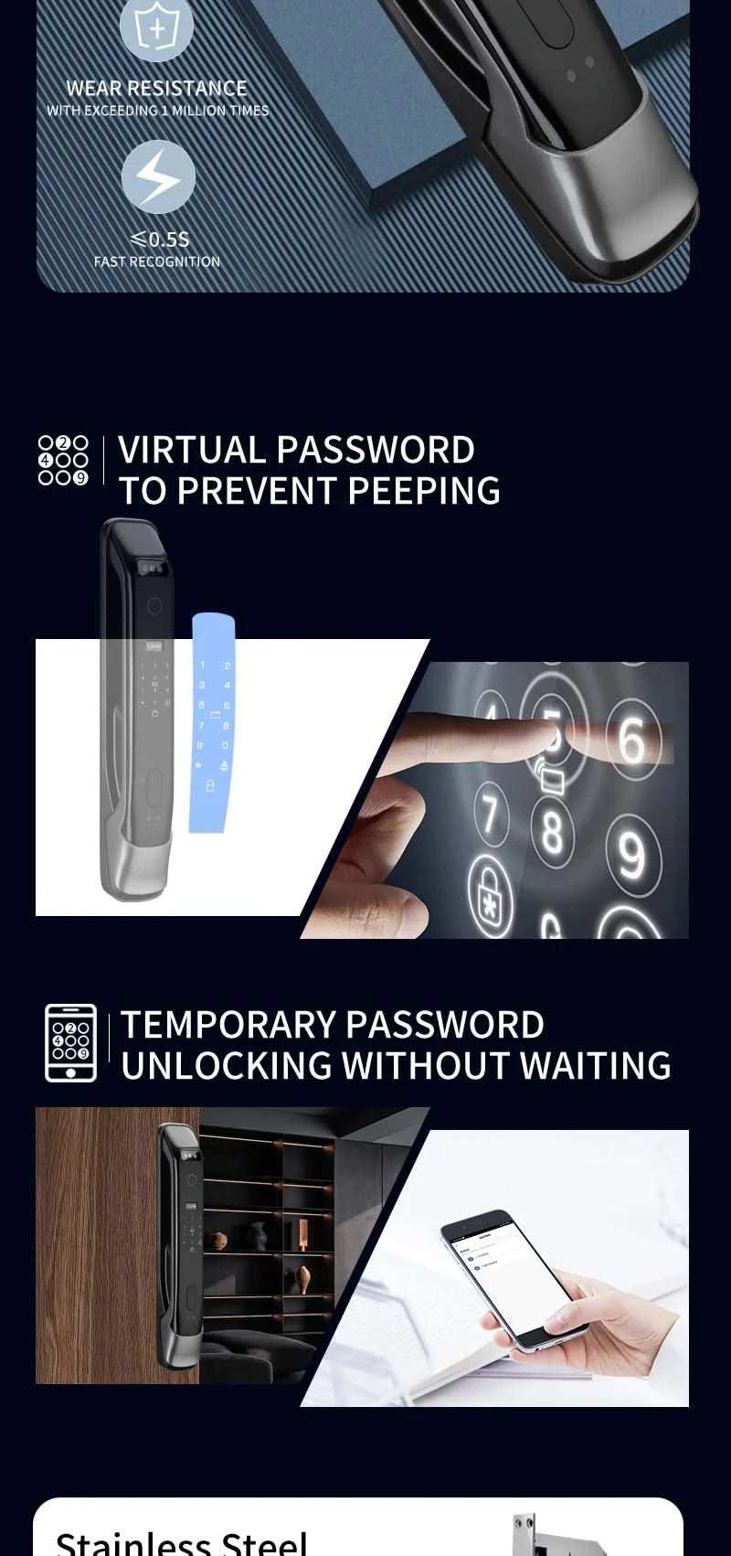 Biometric Infrared 3C Face Real-time intercom Palmar vein Smart Door Lock Fingerprint Password Electronic Key Card APP Unlock