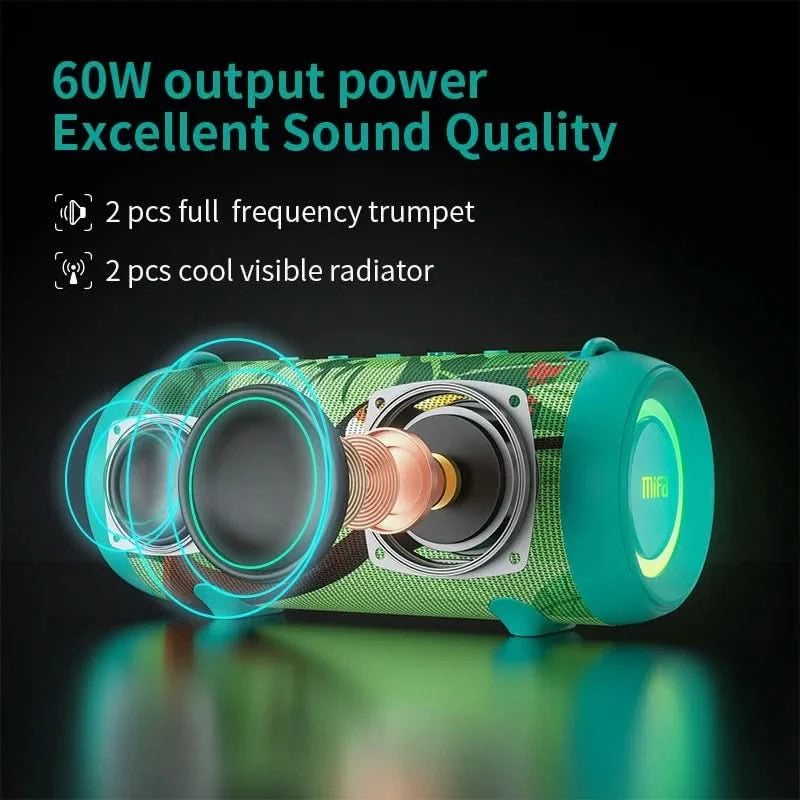 mifa A90 Green Bluetooth-Lautsprecher 60 W Ausgangsleistung Bluetooth-Lautsprecher mit Class-D-Verstärker Ausgezeichnete Bassleistung