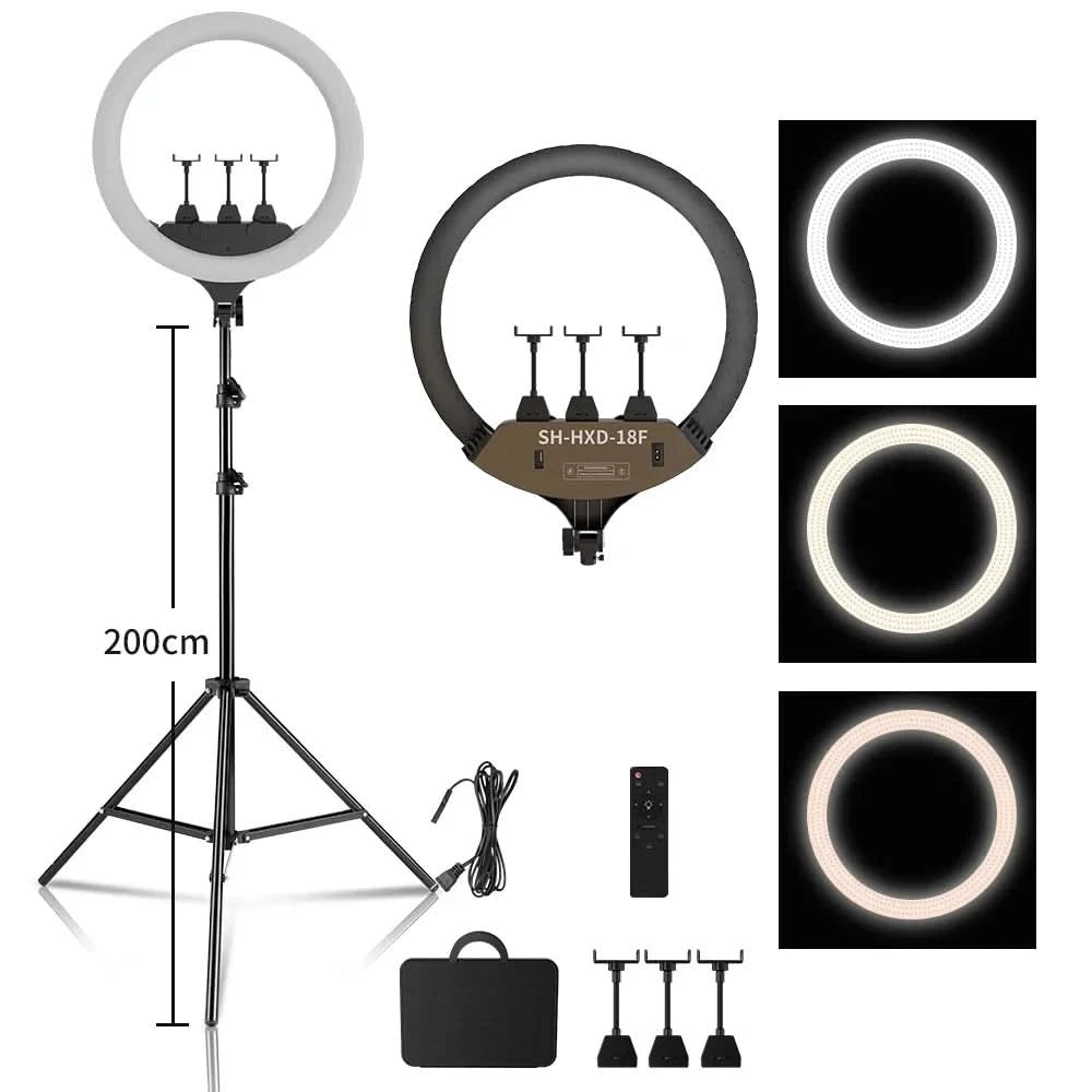 SH 18 Zoll Drehknopfringlicht LED Selfie Video Lampe mit Stativ Handyhalterung für YouTube Live Beleuchtung Foto Fotostudio