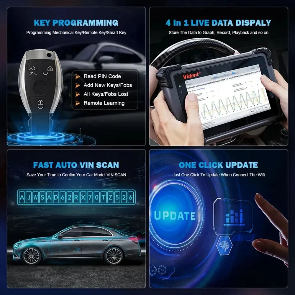 VIDENT iSmart800 Pro OBD2 Scanner, vollständiges System, Fahrzeugdiagnosetool, Schlüsselprogrammierung, bidirektionale Steuerung, über 40 Reset-Funktionen, CAN FD & DoIP