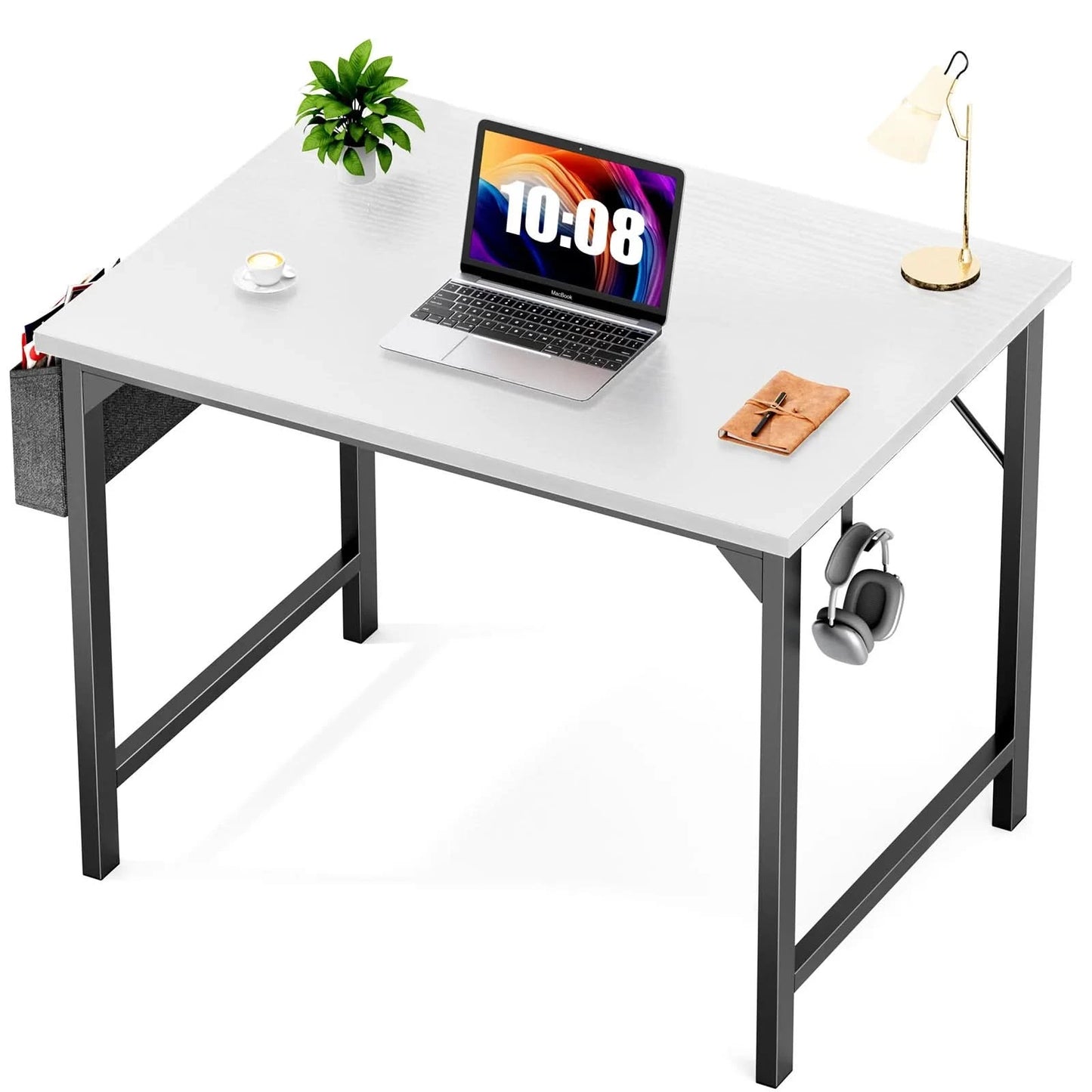 JHK Computertisch Schreibtisch Büro Gaming-Tisch Modern Einfacher Stil Kompakt mit Seitentasche Kopfhörerhaken Leichte Montage