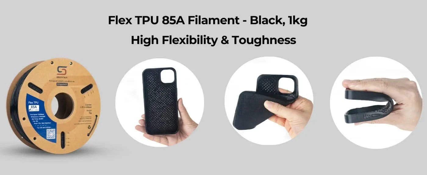 Siraya Tech Flex TPU Filament: 85A Shore, ISO 10993 zertifiziert, hohe Flexibilität und Zähigkeit, feuchtigkeitsbeständig, leicht zu drucken 1KG