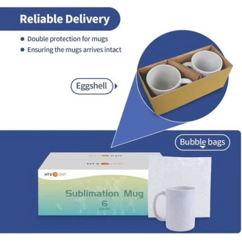 HTVRONT Sublimationsbecher 11oz Keramik-Sublimationsbecher Leere Kaffeebecher Weiß Keramik-Fototassen mit Luftpolsterfolie