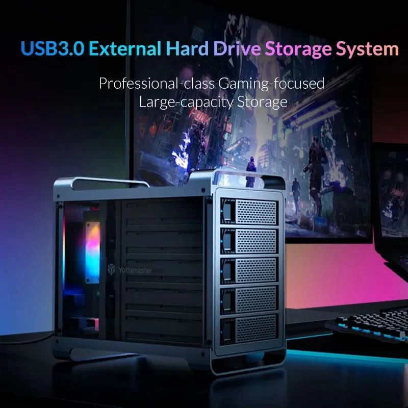 [DF4] Yottamaster 4 Bay RAID External HDD Enclosure 2.5" 3.5" SATA SSD Enclosure with 80mm RGB Silent Fan Support 64TB and RAID