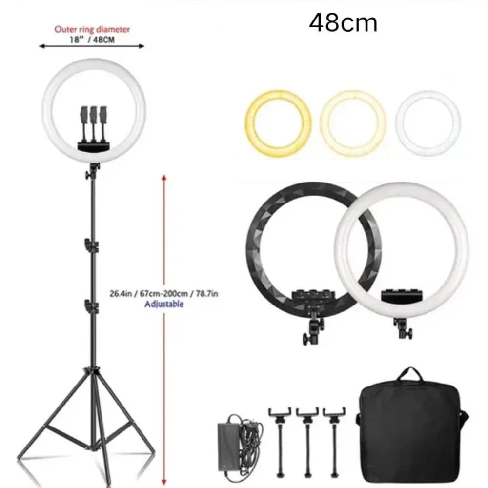 SH 18 Zoll Drehknopfringlicht LED Selfie Video Lampe mit Stativ Handyhalterung für YouTube Live Beleuchtung Foto Fotostudio