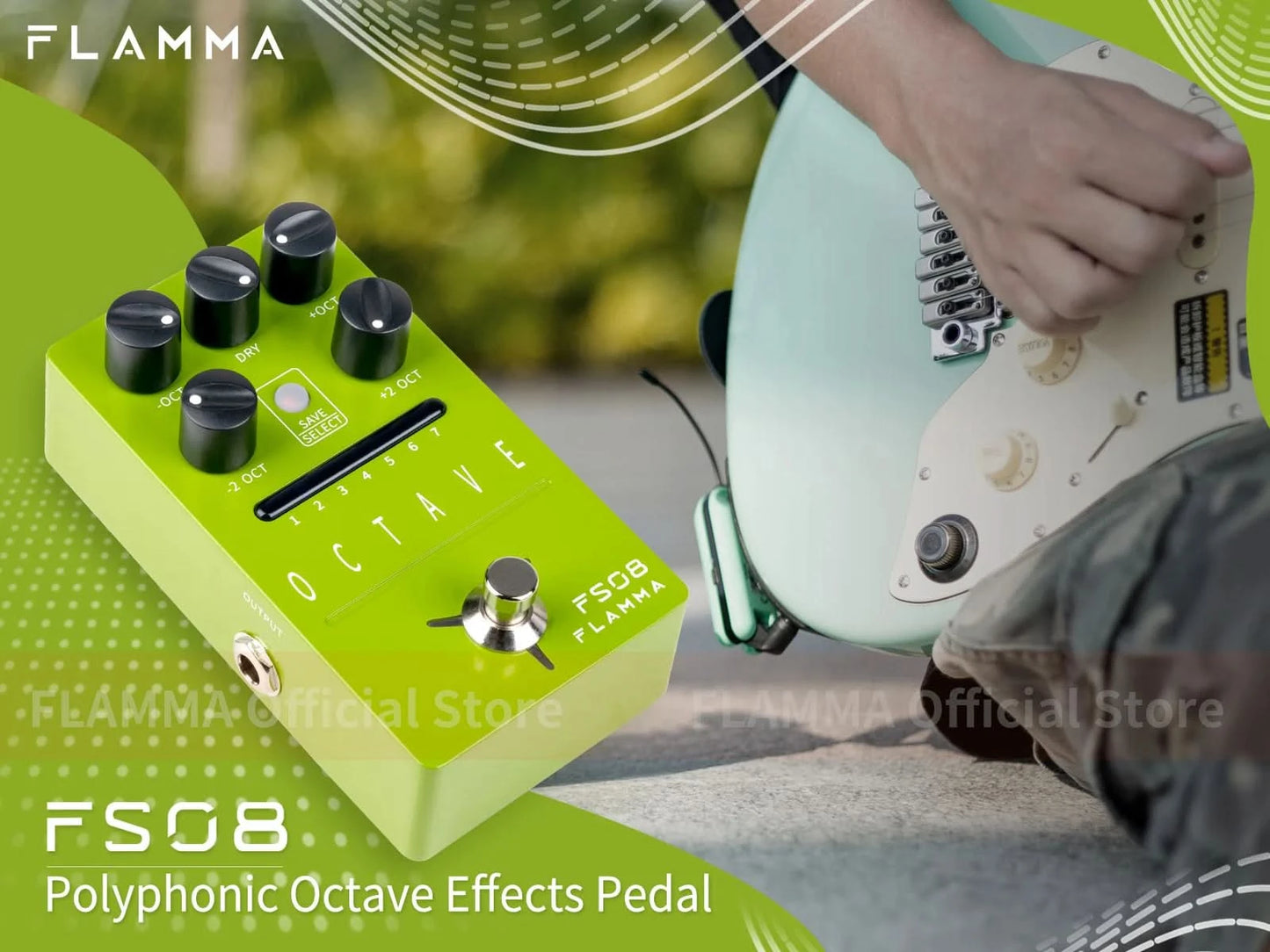 FLAMMA FS08 Guitar Octave Effects Pedal polyphonic octave effects 7 Preset Slots Individual control for Dry signal