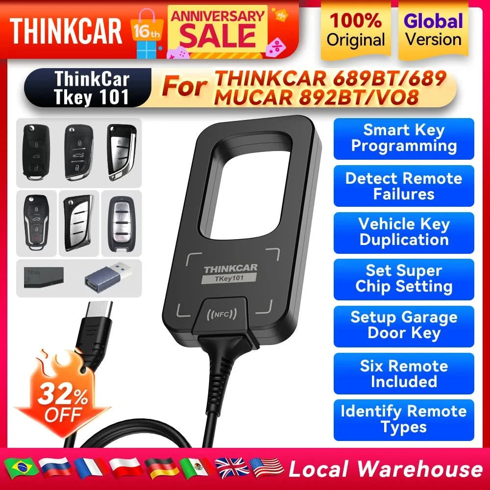 THINKCAR TKEY 101 Universal Car Key Programmer Equipment with 6 Unit Remote Key Supports Anti-Theft System For MUCAR 892BT 689BT
