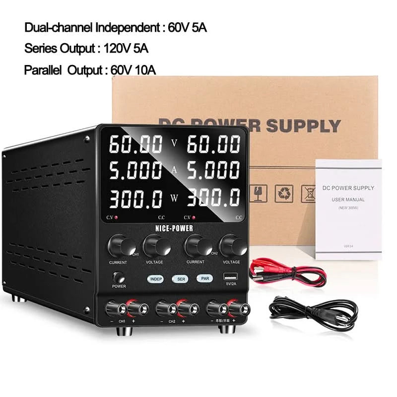 NICE-POWER 30V 10A Zweikanal-DC-Labornetzteil 60V 120V 240V Doppel-Tischnetzteil mit positiver und negativer Spannungsausgabe
