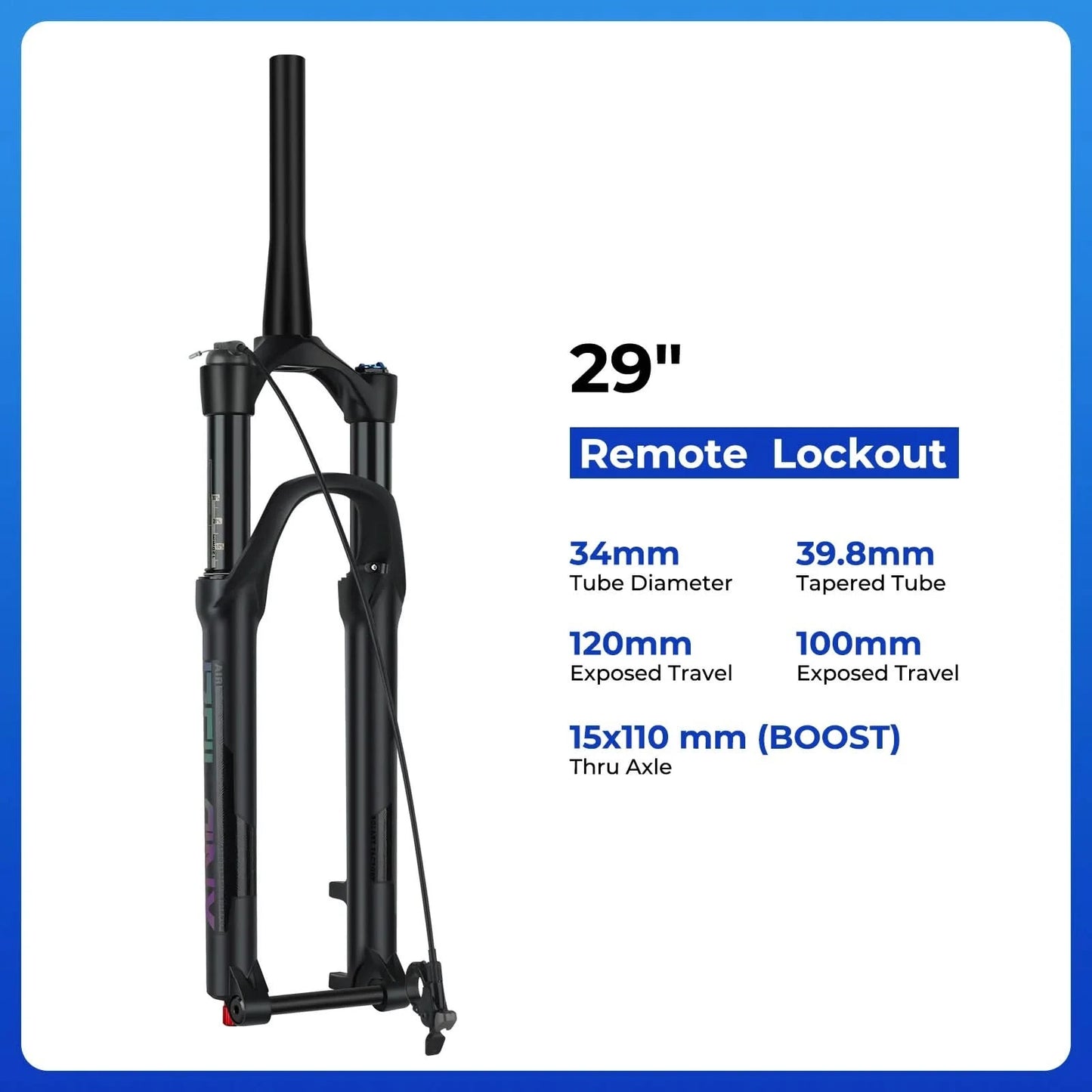 BOLANY 27.5/29inch Boost Bicycle Fork Thru Axle 100/110mm 34mm Tube Tapered Rebound Adjustment 120/140mm Travel Suspension Fork