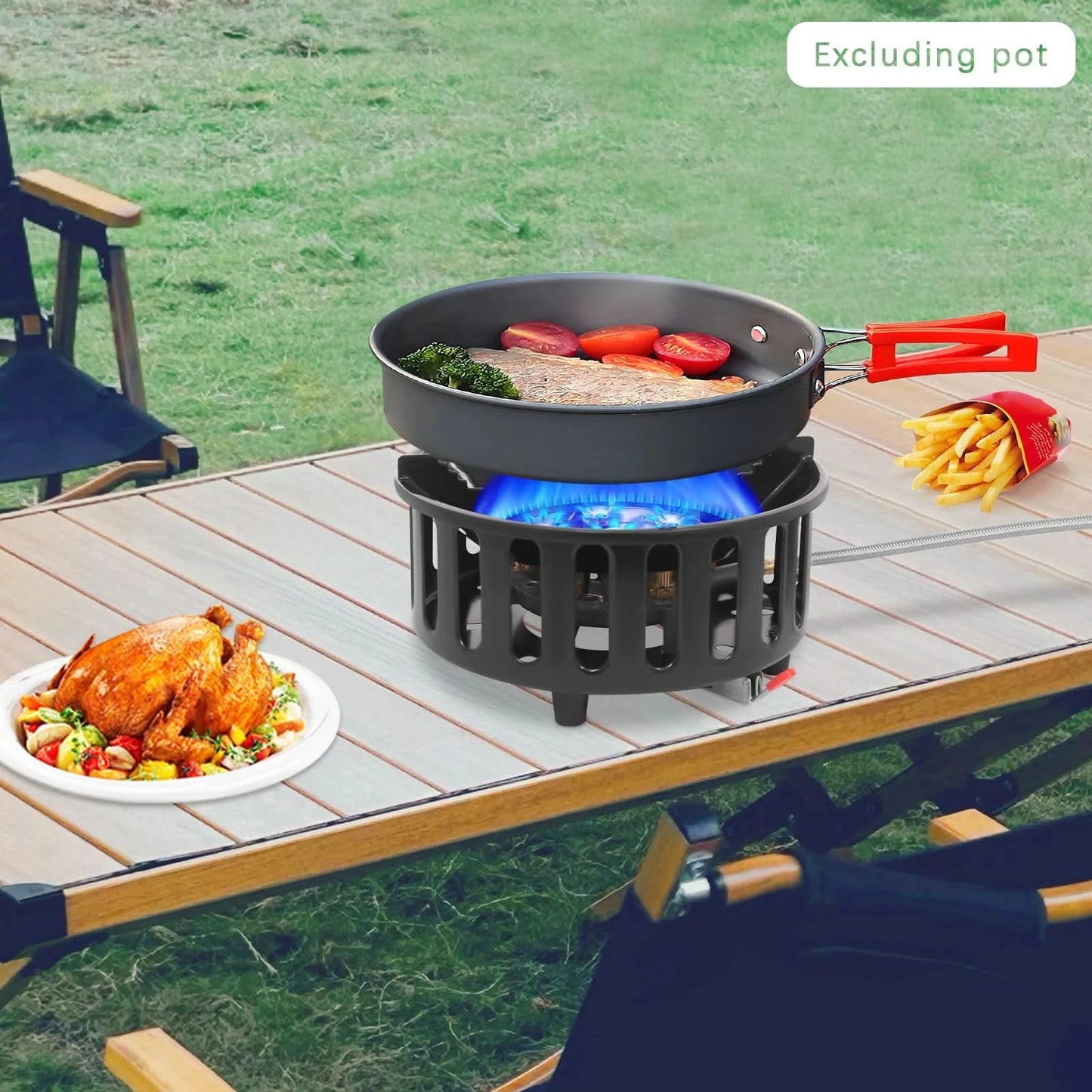 21000W Tragbarer Butan-Campingkocher, Outdoor-Brenner mit 2 Adaptern, Gaskocher, Propangas-Tragkocher für Braten und Kochen im Freien